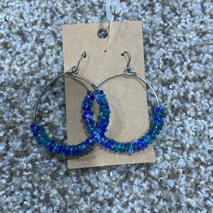 Blue and Green Beaded Hoop Earrings Handmade